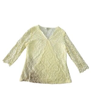 Lace Overlay V Neck‎ Semi Sheer Romantic Cottagecore Top Medium Y2K